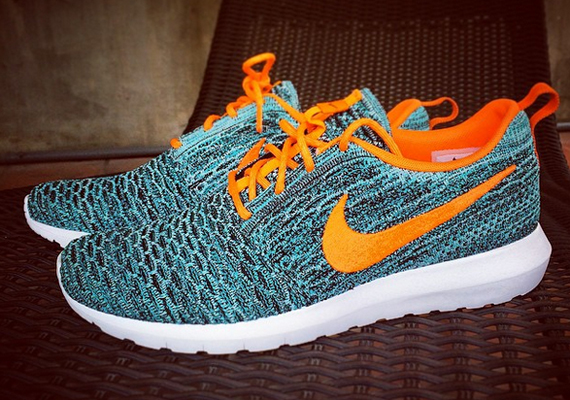 nike-roshe run flyknit-turquoise-orange