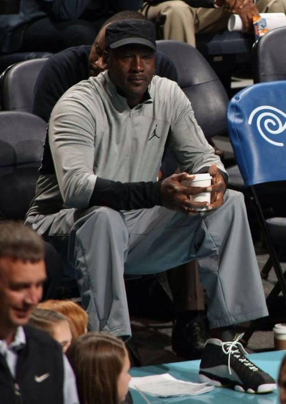 Michael Jordan Wears Black and Grey Air Jordan 13 PE