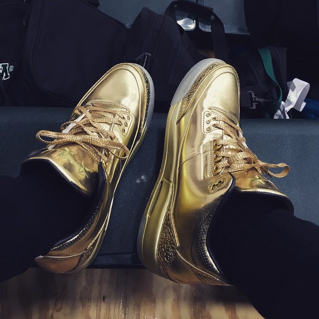 Kyrie Irving Wears Gold Air Jordan 3’s