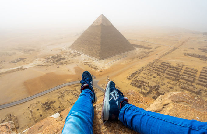 Teen Climbs Giza Pyramids for an Epic Sneaker Photo