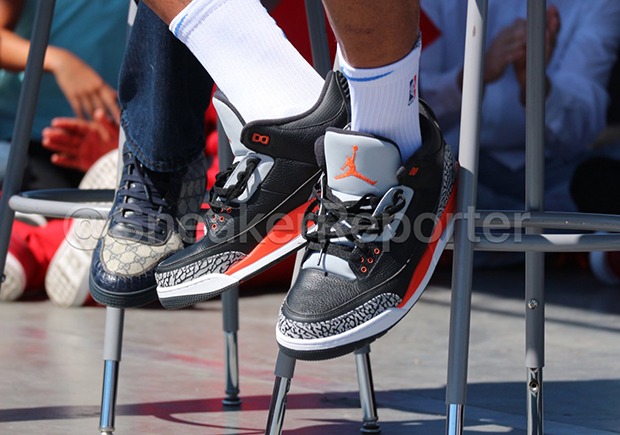 Russell Westbrook wears Air Jordan 3 Black Cement / Orange