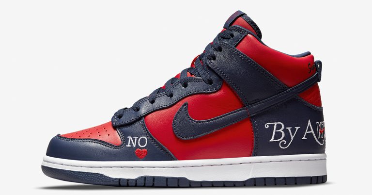 Official Look at the Supreme x Nike SB Dunk High “By Any Means” in Red/Navy