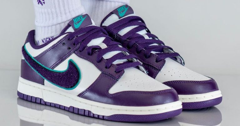 Nike Dunk Low “Chenille Swoosh” in Purple On-Feet